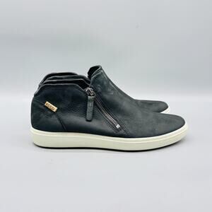 Ecco Shoes Womens 7.5 Black Nubuck Soft 7 Ankle Low Sneaker Boots Zip Comfort